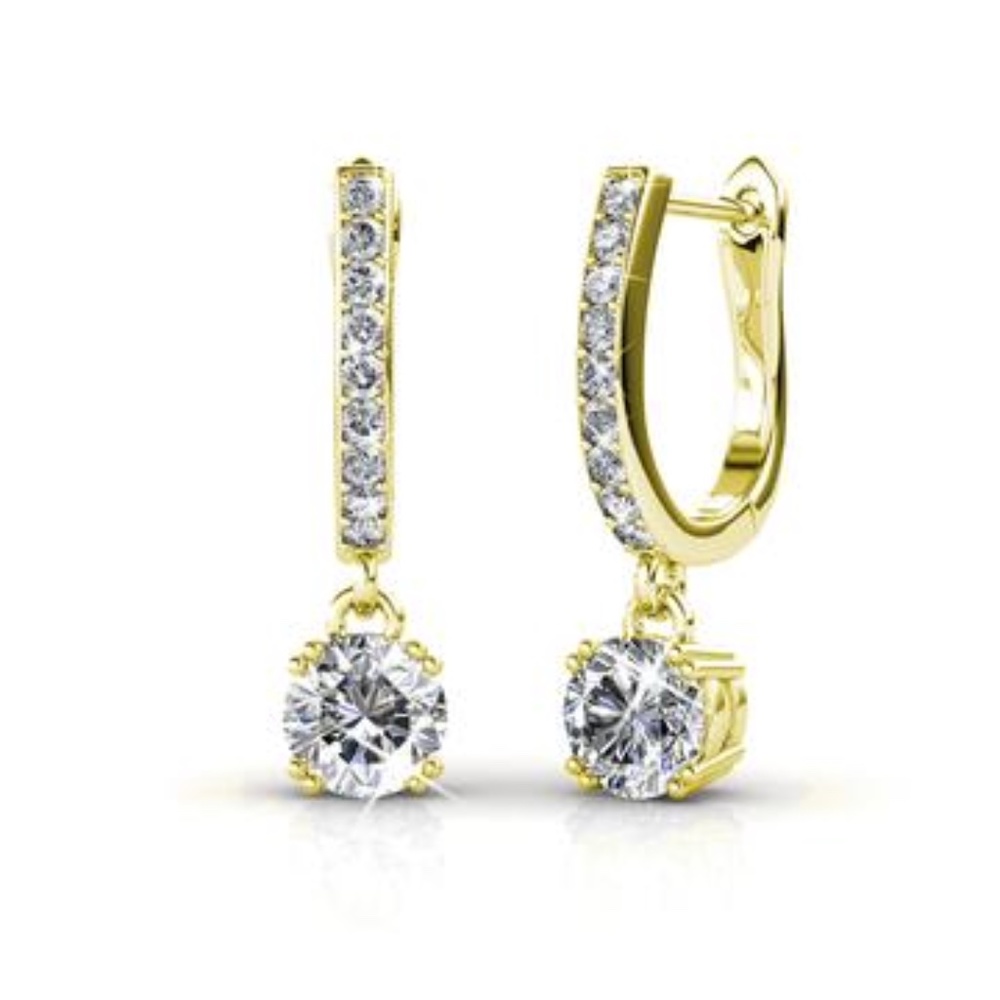 ❤️ NWT 18K Gold Swarovski Hoop Drop Earrings